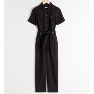 & Other Stories Black Belted Full Length Straight Leg Jumpsuit 6